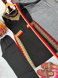Designer Pure Mul Chanderi Wrinkle-Free Stretchable Kurta Palazzo Set Nazmin Dupatta Embroidered <b>Sequin</b> Work Wedding Party Wear - Product Image 6