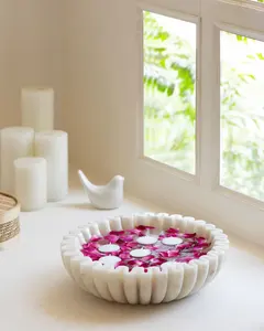 Cuenco de Mármol Tallado Artesanal, Decoración de Lujo para Comedor, Hecho a Mano, Forma de Flor Contemporánea, Decoración para el Hogar, Uttar Pradesh, para Mesa - Product Image 1