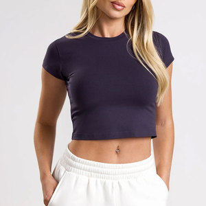 Built-in Bra <b>Crop</b> <b>T</b>-<b>Shirt</b> Women's Summer Sporty Style Slim <b>Fit</b> Quick Dry 100% Cotton Exercise Training Wear - Product Image 6