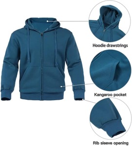 Ensemble survêtement homme personnalisé avec logo, sweat à capuche bleu zippé et pantalon cargo jogger, vente en gros OEM, fabricant de vêtements de sport décontractés en molleton - Product Image 5