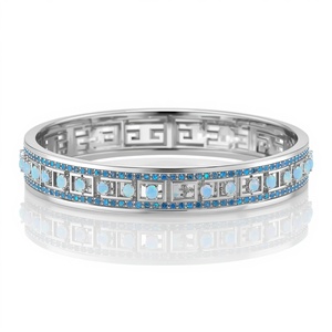 Brazalete de Plata de Ley 925 con Ópalo de Fuego Azul, Joyería Fina de Lujo, Brazalete con Piedra de Nacimiento para Mujer - Product Image 1
