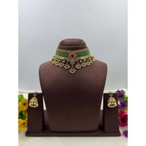 Indian Ethnic Bridal Wedding <b>Gold</b> Plated Brass Choker <b>Set</b> for Women by Supriya - Product Image 5