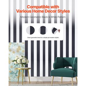 Rollo de vinilo autoadhesivo blanco y negro de 17,7x590,5 pulgadas, papel de pared geométrico moderno, fácil de limpiar para dormitorio y oficina - Product Image 2