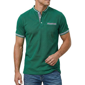 Polos de hombre premium con cuello tipo banda, ribete en contraste, corte ajustado, algodón piqué, precio al por mayor, personalizables al por mayor para hombre - Product Image 1