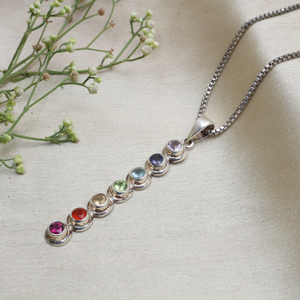 Collier pendentif en argent sterling 925 avec pierres des 7 chakras pour femmes élégantes, breloques en cristal et pierres précieuses en gros - Product Image 3