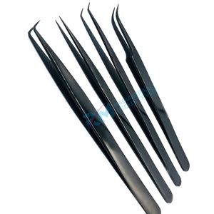 Pince à épiler de précision RMI en acier inoxydable, pointe lisse, 14 cm, 12 cm, anti-magnétique, couleur plasma noire, préhension fine et parfaite pour les cils - Product Image 6