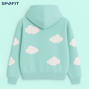 เสื้อฮู้ดพิมพ์ลายเมฆสีฟ้าอ่อนสำหรับผู้หญิง SPOFIT เสื้อสเวตเชิ้ตถักแบบลำลองมีกระเป๋า ทรงปกติ ใส่ได้ในฤดูใบไม้ผลิ - Product Image 4