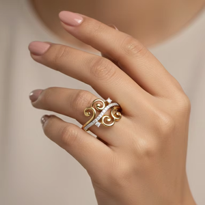 แหวนทองสไตล์วินเทจลายสลักและลายคลื่น - เครื่องประดับแฟชั่นปรับแต่งได้สำหรับเป็นของขวัญ - Product Image 2