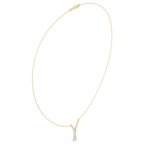 Collier pendentif en or jaune avec diamant cultivé en laboratoire incurvé pour femmes |   Cadeau de bijoux fins pour un anniversaire de mariage minimaliste - Product Image 1