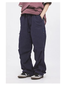 Men's Dark Blue Cargo Pants <b>Elastic</b> <b>Waist</b> Cotton Canvas Casual Multiple Pockets Breathable Spring Style - Product Image 3