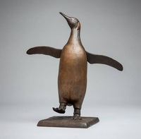 Figurine de pingouin en bronze artisanale, décoration animale contemporaine, décoration de table, décoration d'intérieur, forme irrégulière, emballage en une seule pièce