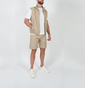 Ensemble décontracté d'été pour homme : Gilet noir respirant à fermeture éclair et short assorti, multi-poches, léger, en Spandex/Polyester - Product Image 1