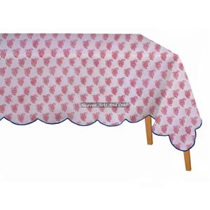 Mantel Rectangular 100% Algodón con Borde Festoneado, Tamaño Personalizado, Estampado Floral, Mantel con Borde Festoneado Estampado a Mano en India para Bodas - Product Image 5