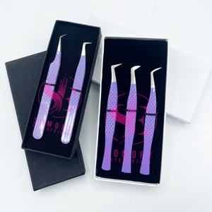 Ensemble de pinces à cils professionnelles en acier inoxydable avec logo personnalisé, courbées, volume, 90 degrés, pointe en fibre russe, pinces à cils - Product Image 1