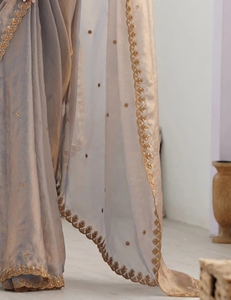 Sari indien en soie orné, infroissable, réversible, à séchage rapide, pour les fêtes d'automne - Product Image 3