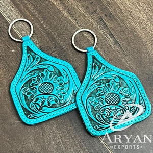 Super Oferta Septiembre 2026: Llavero de Cuero Turquesa con Diseño Grabado, Accesorio de Cuero Genuino para Hogar, Oficina y Regalos - Product Image 1