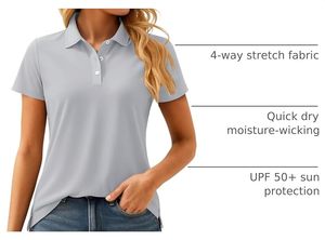 Polo à manches courtes pour femme, couleur unie, style décontracté, gris, 100% polyester, tissu Oxford, longueur normale - Product Image 3