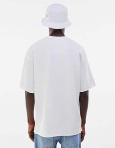 T-shirt blanc surdimensionné pour homme, mélange de coton, épaules tombantes, style streetwear décontracté, vêtements d'été, logo personnalisé, marque privée - Product Image 2