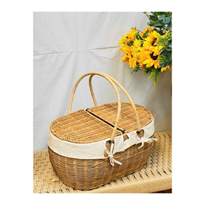 Square bamboo <b>basket</b> handmade from eco bamboo material with handle for fruit storage cake <b>display</b> and home organization Vietnam - Product Image 1