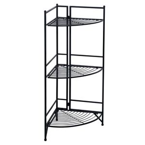 Black 3-Tier Corner Folding Metal Display Shelf for Space-Constrained Areas - Product Image 3