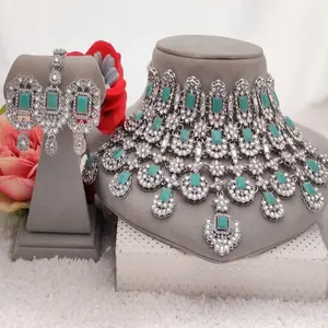 Schmuck AD Diamond Set Königsblau Hochzeit Halskette Set mit Ohrring für Frauen und Mädchen