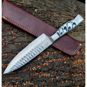 Couteau de chef moderne personnalisé fait main Burraq, lame en acier Damas, manche en bois de 8 pouces, étui en cuir, passe au lave-vaisselle - Product Image 6