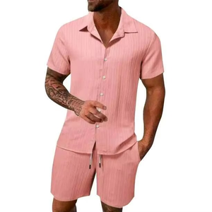 Hot Selling 100% <b>Linen</b> Men's Casual <b>Summer</b> <b>Shirts</b> Set Solid 2 Piece Shorts and Short-Sleeve <b>Shirt</b> Wholesale White OEM <b>Shirts</b> - Product Image 1