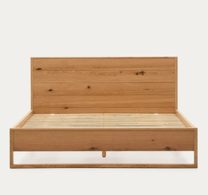 Base de Cama Minimalista de Madera de Teca Sólida con Acabado Natural, Cama Moderna con Plataforma, Estilo Escandinavo, Tamaño King, 3 Años de Garantía - Product Image 1