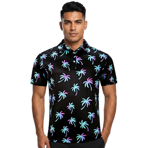 Polo homme noir imprimé à manches courtes, respirant, décontracté, en polyester tissé - Product Image 2