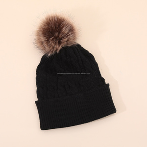 Pink Knitted <b>Beanie</b> Hat <b>with</b> <b>Pom</b> <b>Pom</b> 100% Acrylic Hand Made for Women Adults Casual Winter Wear Solid Color Cute Style - Product Image 4