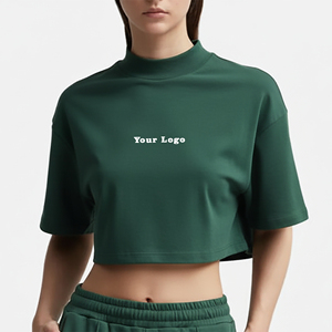เสื้อครอปท็อปผ้าเจอร์ซีย์คอตตอน 100% รุ่นใหม่ปี 2026 คอกว้างทรงโอ น้ำหนักเบา ปักโลโก้และลายปะได้ตามสั่ง - Product Image 1