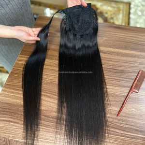 Queue de cheval lisse en cheveux humains, extensions de cheveux vierges vietnamiens, produits capillaires naturels, queue de cheval à enrouler, ne s'emmêle jamais, qualité supérieure - Product Image 1