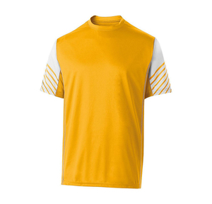 Maillot de football gris à manches courtes pour homme, col rond, anti-transpiration, coupe athlétique, manches rayées, vêtements de sport en polyester - Product Image 6