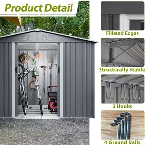Caseta de Almacenamiento Metálica para Exteriores de 8x6 Pies, Resistente a la Intemperie, con Puertas con Cerradura para Guardar Herramientas en el Jardín, Patio o Trasera - Product Image 3