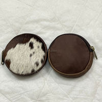Dompet koin kulit bulu asli buatan tangan bulu asli dompet tempat kartu kredit bulat dompet bulat kecil lucu bergaya Barat