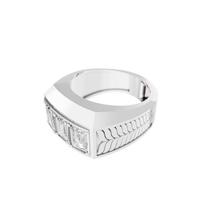 Aarinya Bold Modernist Lab-Grown Diamond Filled Emerald-Cut Men's Luxury Engagement Anniversary Party Power Ring Heavy-Gauge 14K - Product Image 6