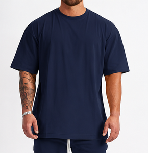 T-shirt en coton tricoté 100 % pour homme, grande taille, coupe classique, respirant, pour le fitness et le quotidien, personnalisable avec logo, vente en gros - Product Image 2