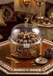 Plateau de service au chocolat tendance au design arabe, motif calligraphique, en métal poli, léger, idéal pour les fêtes et festivals - Product Image 5