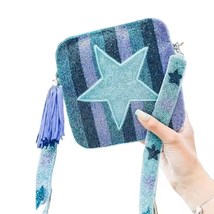 Bolso de Hombro de Diseño con Cuentas Bordadas, Patrón de Estrellas Azules, Bolso de Mano de Lujo para Mujer, Bolso Cruzado para Fiesta de Boda - Product Image 1