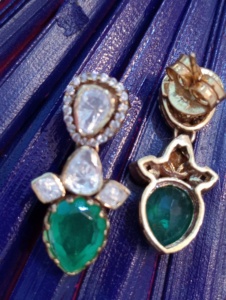 <b>studs</b> earrings in green doublet and polki stone with gold plated in <b>silver</b> 925 metal handmade <b>studs</b> for bride wedding jewelry - Product Image 5