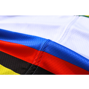 Camiseta de Ciclismo Blanca para Hombre, Manga Corta, Rayas Arcoíris, Cuello Alto, Cierre Frontal, Poliéster Transpirable, Ajustada, para Verano - Product Image 3