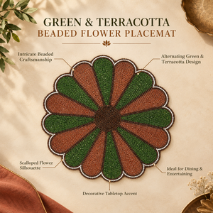 <b>Green</b> Terracotta Glass Beaded Flower Placemat | Round Modern Handmade Eco-Friendly Heat Resistant Dining <b>Table</b> <b>Mat</b> - Product Image 5