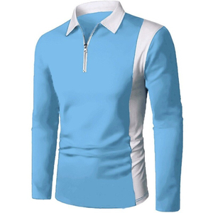 Polo de Manga Larga para Hombre, con Bloques de Color, Cierre de Cremallera, Estilo Casual, Azul y Blanco 2027 - Product Image 1