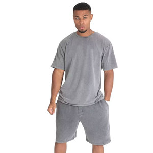T-shirt et short rayés pour homme, vêtements pour homme, ensemble deux pièces personnalisé pour l'été, streetwear en coton, ensemble deux pièces uni pour homme - Product Image 5