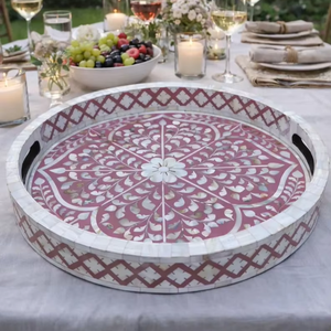 Plateau géométrique artisanal en nacre par blossom craft india - Product Image 1