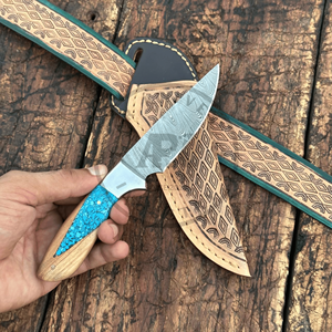 Cuchillo de caza tipo cowboy BullCutter de Damasco al por mayor, hoja fija, mango personalizado, cinturón de cuero OEM, logotipo personalizado, 3 años de garantía - Product Image 2