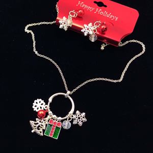 Conjunto de Collar y Pendientes Vintage de Aleación de Zinc con Diseño Navideño de Árbol, Flor de Pascua, Copo de Nieve, Pentagrama y Ángel, con Bolsa de Regalo, Joyería Elegante Unisex para Mujer - Product Image 2
