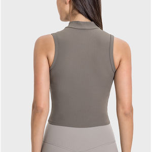 Top Corto de Punto Acanalado con Cuello Simulado, Venta al por Mayor, Moda de Alta Calidad, Básico sin Mangas, Transpirable, Casual, Blanco y Negro Liso para Mujer - Product Image 5