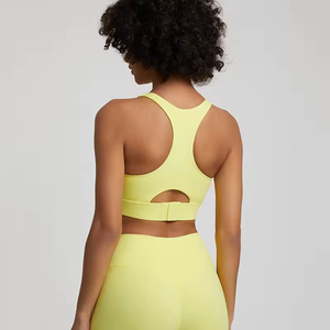 Women's Solid Color Racerback Sports <b>Bra</b> Hollow Design High Support Yoga Fitness Seamless Breathable Mesh Front Spandex/Nylon - Product Image 6