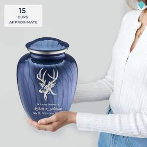 Urnas de Cremación Personalizadas con Diseño de Ciervo para Cenizas Humanas, Urna Funeraria Grande de Color Azul Cobalto con Perlas para Hombres y Mujeres, Capacidad para 200 lbs - Product Image 1
